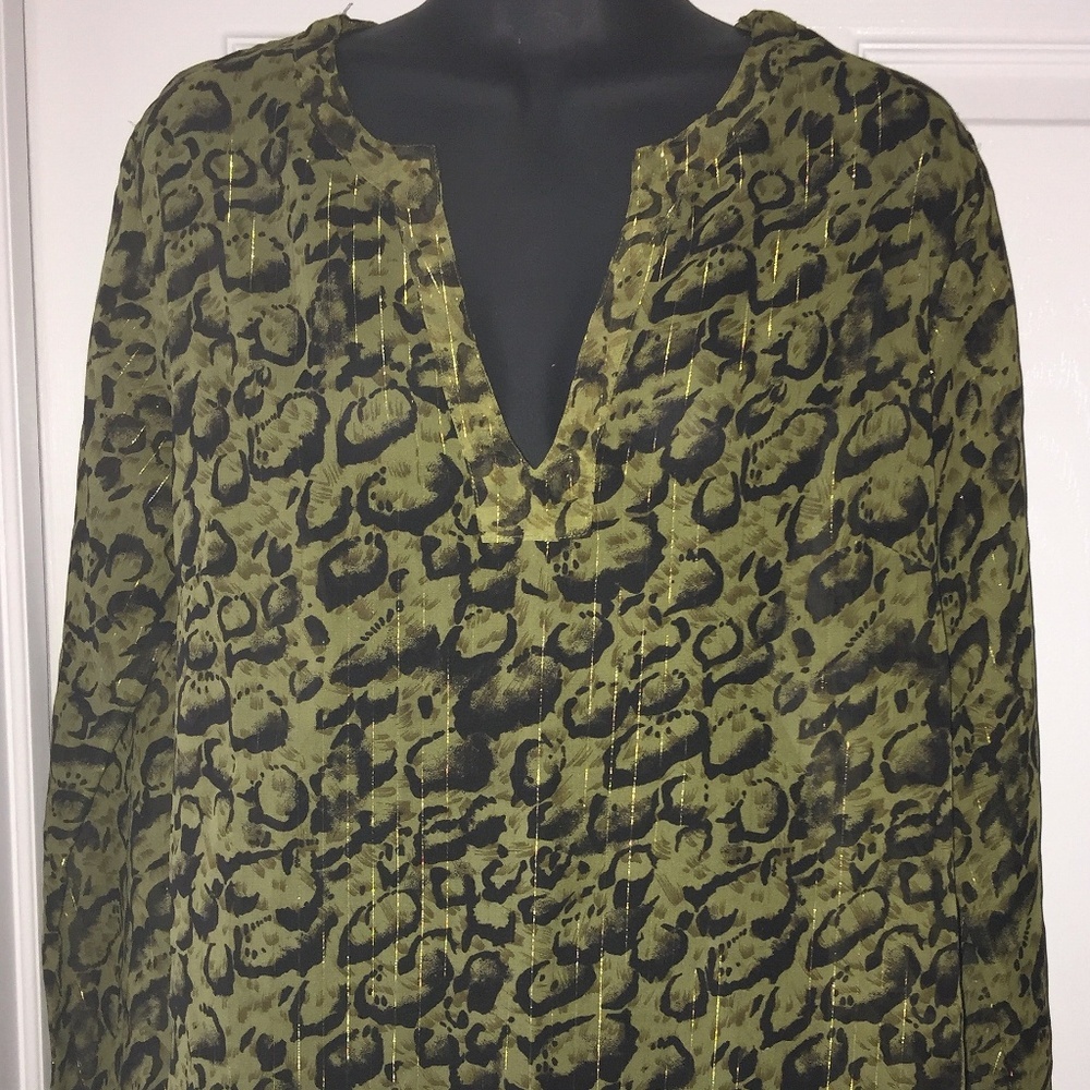 Olive Green Animal Print Lightweight Top Shirt L